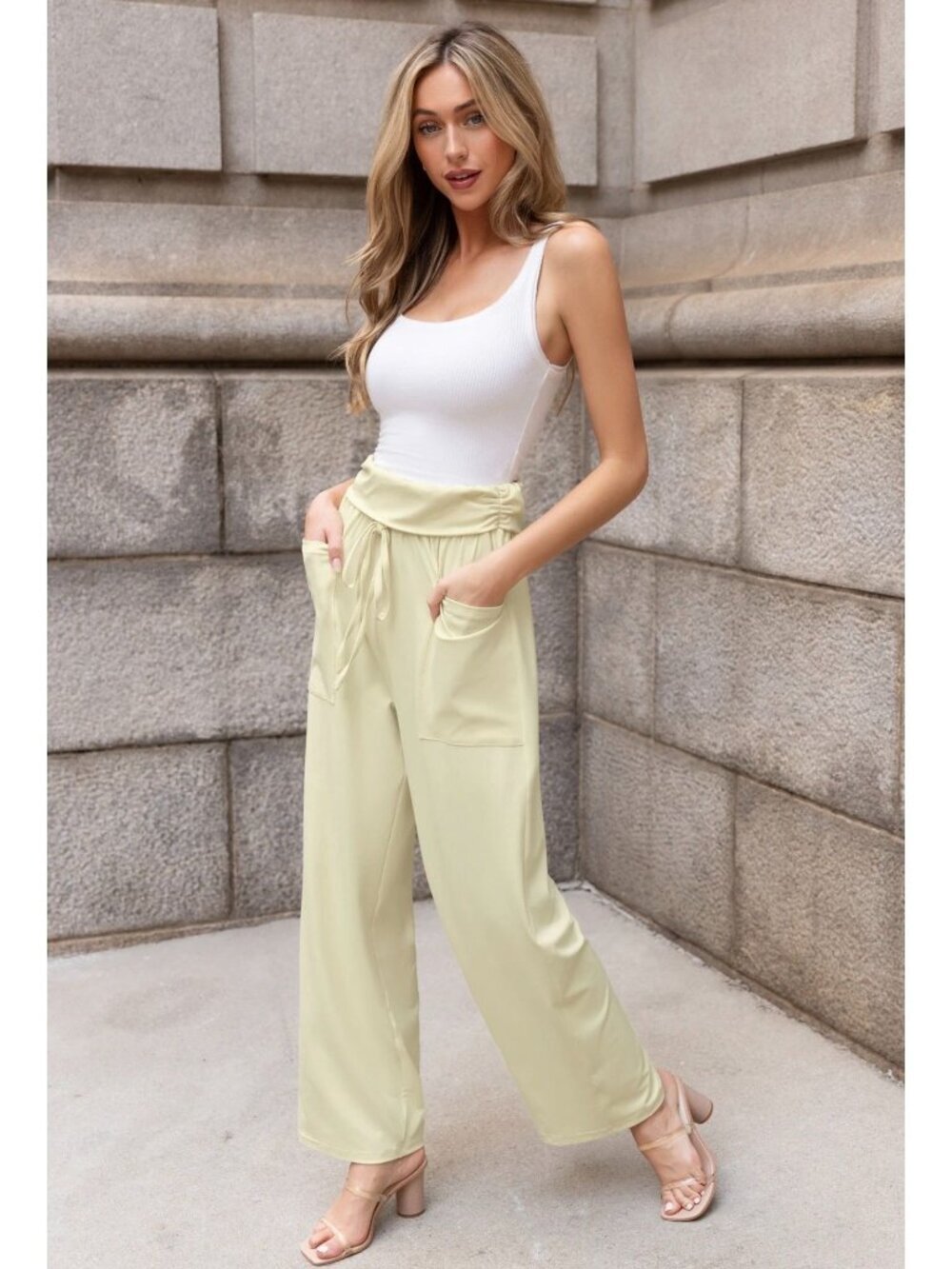 NWT Cupshe Light Yellow Wide Leg Jersey Pants - Size: Small - Picture 12 of 12